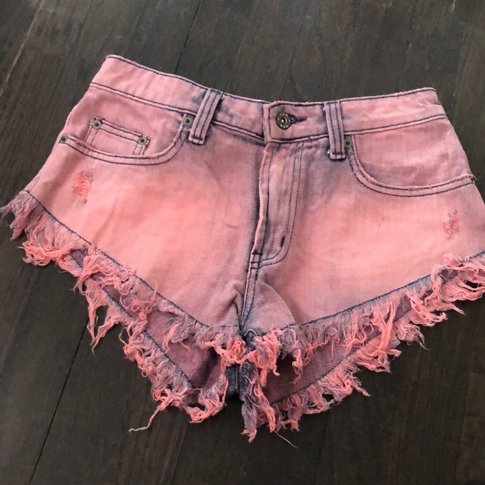 LF pink denim shorts